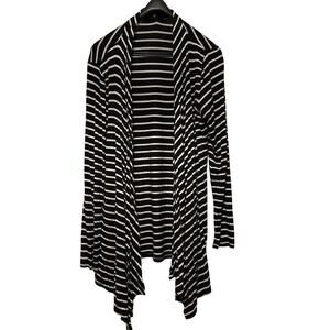 Black & White Striped Open Front Sweater WRAP Size Large